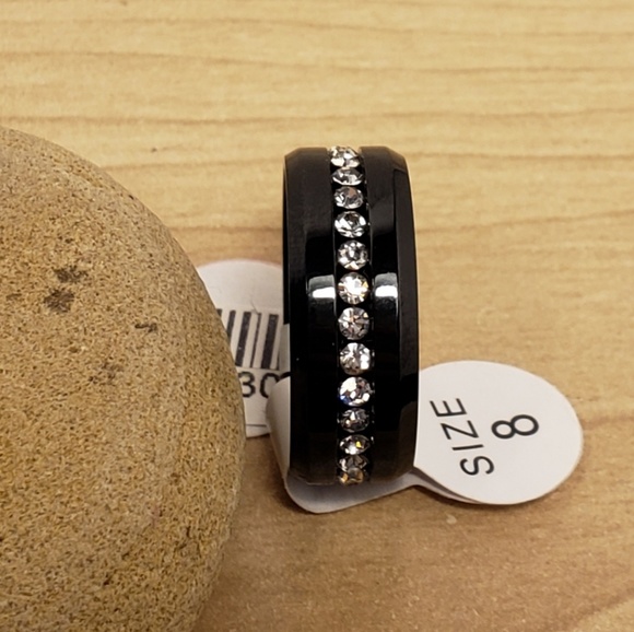 Size 8 Black Titanium Eternity Style Band with CZ - Picture 3 of 8